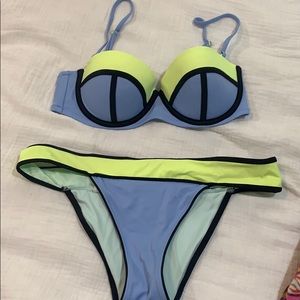 Baby blue and neon bikini set